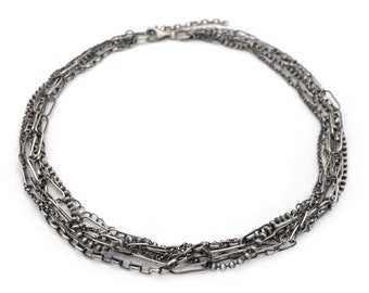Sterling Silver Multichain Necklace Adjustable Length Oxidized Elegant Unique