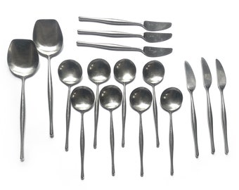 H.E. Lauffer Design 3 Stainless Flatware: Mid Century Modern Spoons & Knives