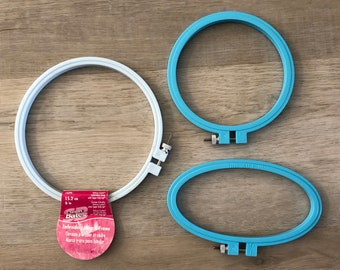 Susan Bates Vintage Plastic Embroidery Hoops Set of Three, Round 6”, Round 5”, and Oval 3” x 6”