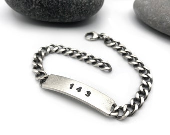 143 I LOVE YOU Girlfriend Wife Sterling Silver Vintage ID Bracelet Chain Valentine Your Size