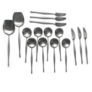 H.E. Lauffer Design 3 Stainless Flatware: Mid Century Modern Spoons & Knives