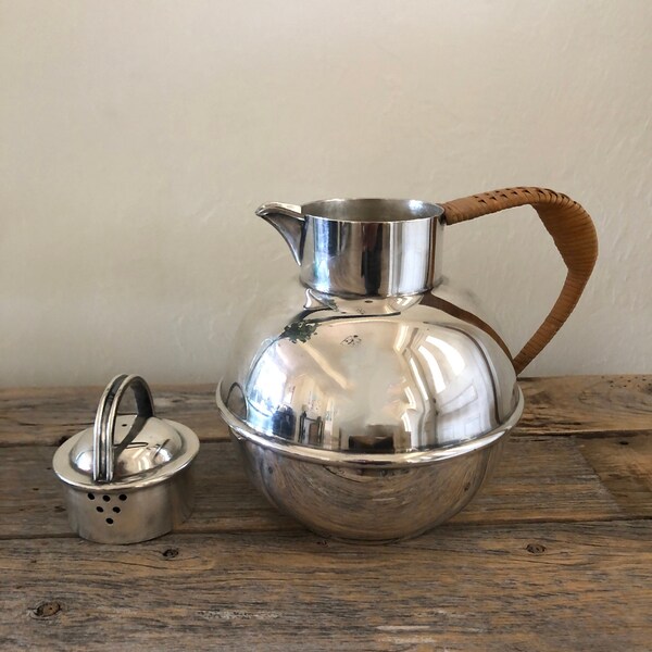Antique EG Webster and Son Silver Plated Pitcher Teapot Raffia Handle Jug Deco Coffee