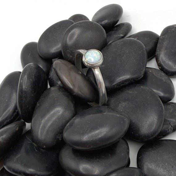 Opal Ring Bezel Setting Sterling Silver Solitaire… - image 1