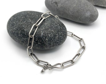 Sterling Silver Handmade Paperclip Oblong Cable Chain Bracelet Your Size Simple Satin Finish