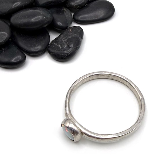 Opal Ring Bezel Setting Sterling Silver Solitaire… - image 5