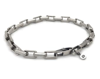 Sterling Silver Rectangular Box Chain Bracelet Your Size Him or Her Unisex