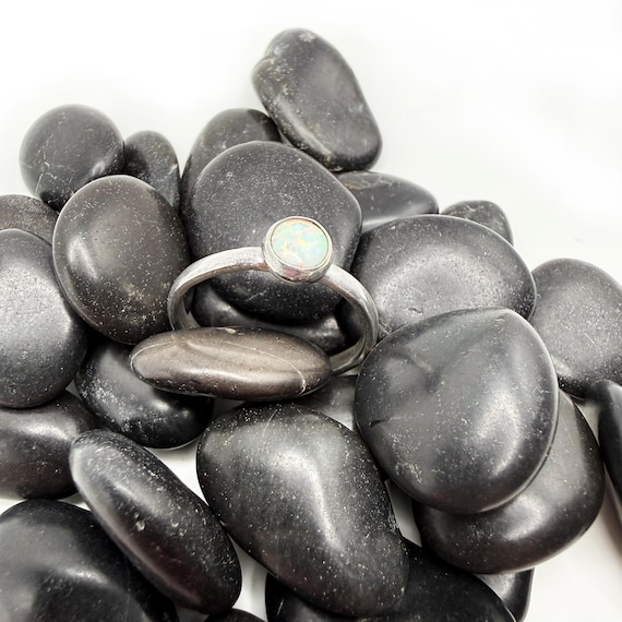 Opal Ring Bezel Setting Sterling Silver Solitaire… - image 3