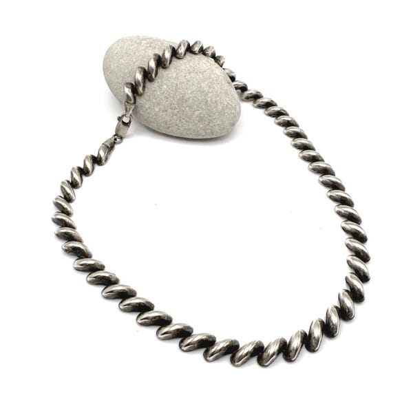 Vintage Sterling Silver San Marco Macaroni Necklace Italy 16"