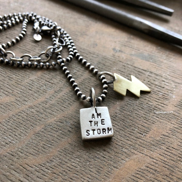 Reserved for Shannah! I Am The Storm Sterling Silver Handmade Chunky Pendant Necklace Bead Ball Chain 18 - 20 Inches Ad