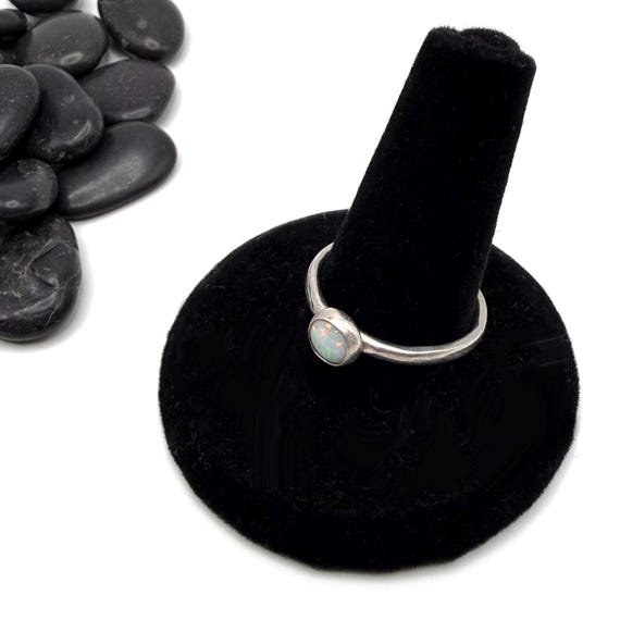 Opal Ring Bezel Setting Sterling Silver Solitaire… - image 8