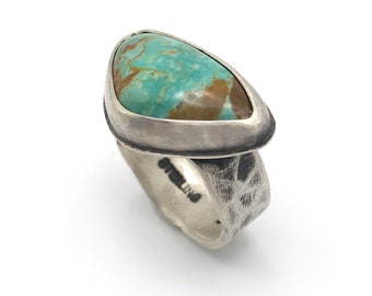 Turquoise Ring Sterling Silver Bezel Setting Size 8.5 Him or Her Alacran Turquoise Stone