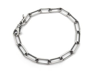 Sterling Silver Paperclip Oblong Cable Chain Bracelet Your Size Him or Her Unisex