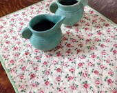 French Country Cottage Vintage Linen Quilt Roses Pink Green From Paris Clignancourt Flea Market
