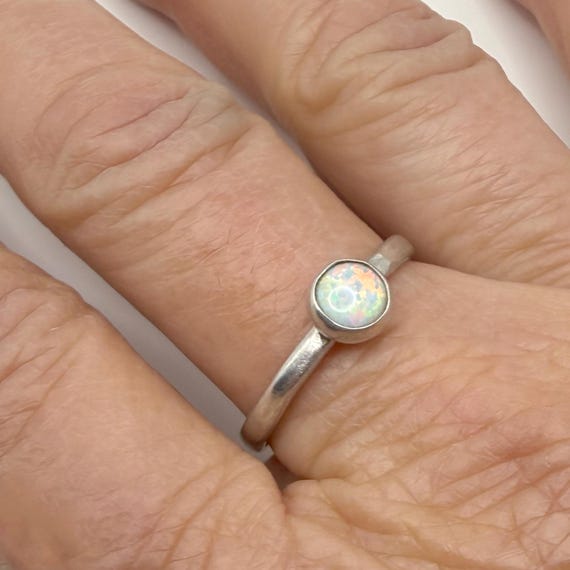 Opal Ring Bezel Setting Sterling Silver Solitaire… - image 4