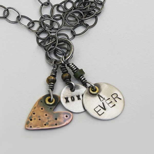 Reserved for Julie.  Mixed Metal Charm Heart Necklace - Love Forever