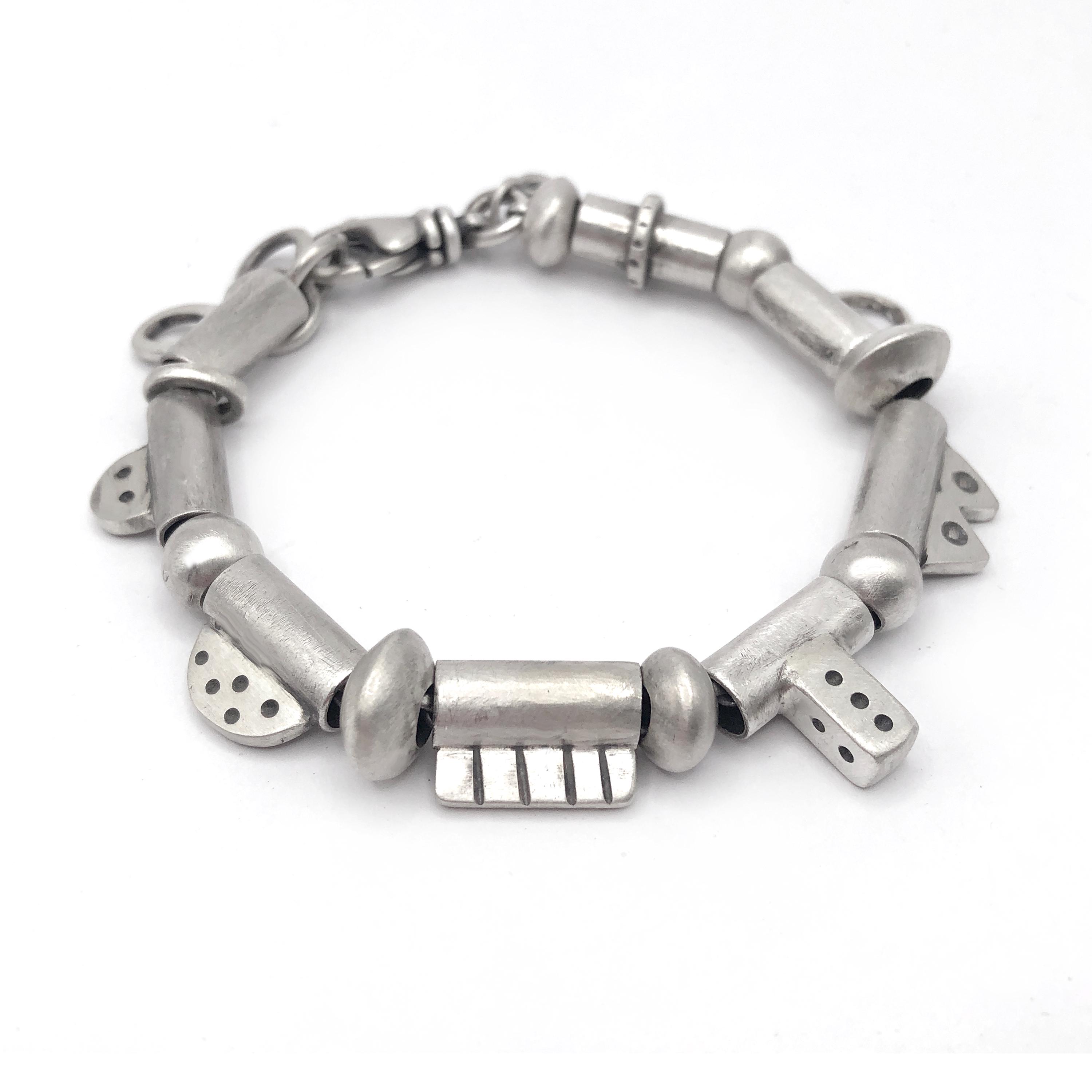 Sterling Silver Chunky Handmade Beads Tribal Bracelet Unique Satin Finish One-of-a-kind