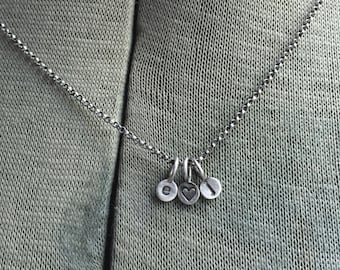 Initial Necklace Personalized Charms Trio of Silver Paddle Tags Stamped Charms Grandma Mother Gift 18&quot; Three
