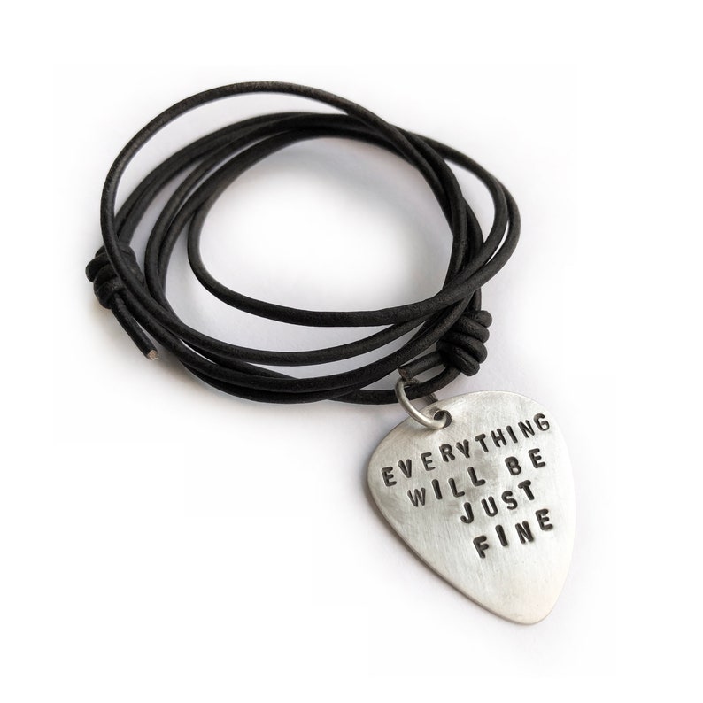 Sterling Silver Guitar Pick Necklace Custom Stamped Phrase Etsy
