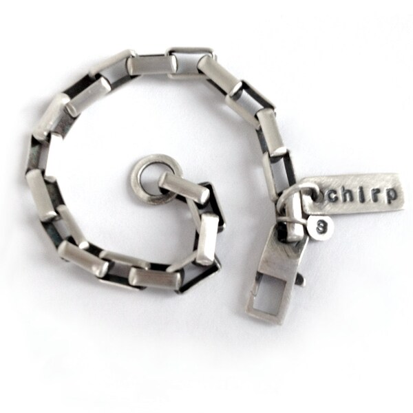 Reserved for Fiona - Customized Sterling Silver Box Chain Bracelet Heavy Solid Sterling With Custom Stamped Tag