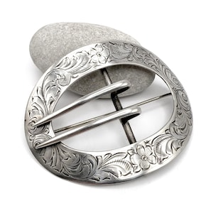 Unger Brothers Engraved Sterling Silver Sash Buckle Brooch Hallmarked Floral Ornate Victorian