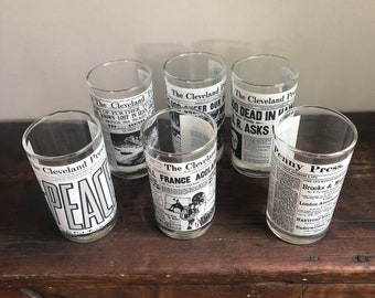 Cleveland Press Historic Headlines Drinking Glasses Tumblers Libbey Vintage Per Glass