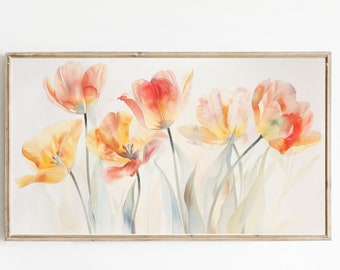 Cadre élégant pour téléviseur | Aquarelle éthérée de tulipes gracieuses | Téléchargement numérique instantané