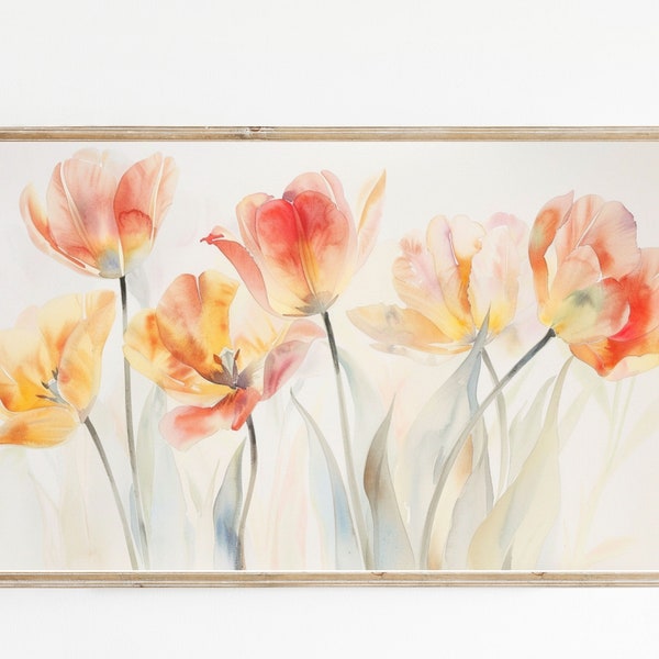 Elegant Frame TV Art | Graceful Tulips Ethereal Watercolor | Instant Digital Download