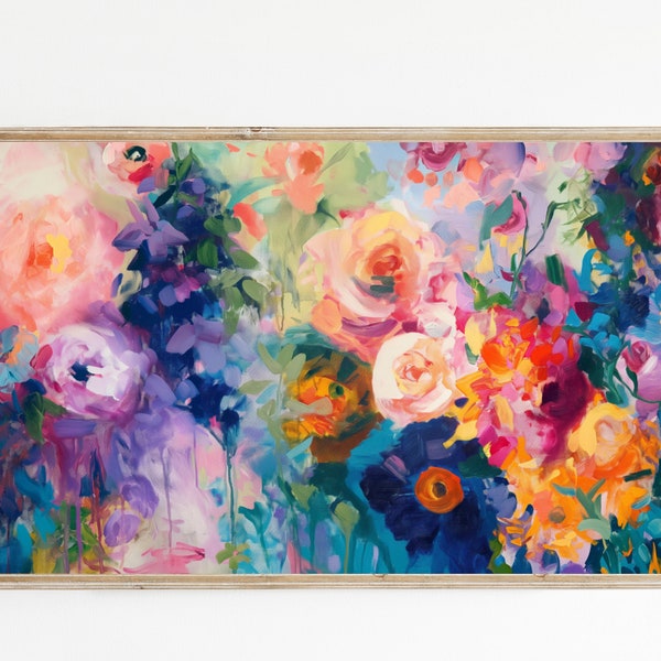 Frame TV Art | Vibrant, Bold, Expressive Flowers | Acrylic Garden Painting with Playful Brushwork | Instant Digital Download