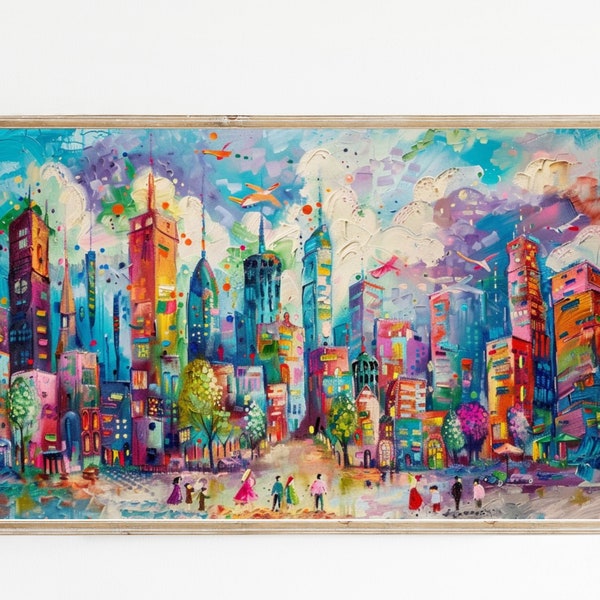 Whimsical Urban Painting | Vibrant Cityscape Digital Art | Frame TV Decor | Unique Art Lover Gift