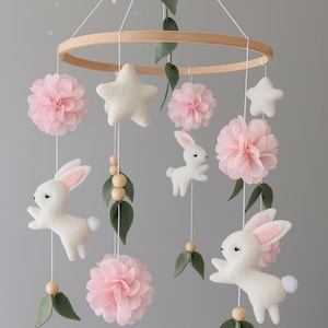 Felt Rabbit Mobile – Baby Nursery Decor – Crib Mobile for Newborn, Handmade Baby Shower Gift