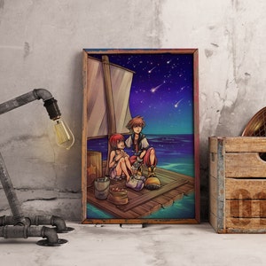 Poster di Kingdom Hearts, arte murale del guerriero Keyblade, stampa su carta kraft, decorazione murale del gioco di avventura fantasy, regalo per giocatori