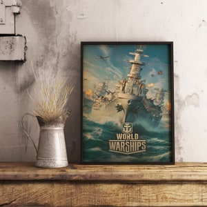 Poster di World of Warships, gioco di combattimento navale, stampa su carta kraft, arte murale di navi da guerra, arredamento per giocatori, regalo unico per gli appassionati di giochi della Marina
