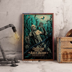 Poster di Creature della Laguna Nera, stampa di film classici sui mostri, arte cinematografica vintage horror, arredamento cinematografico retrò, regalo per gli appassionati di horror