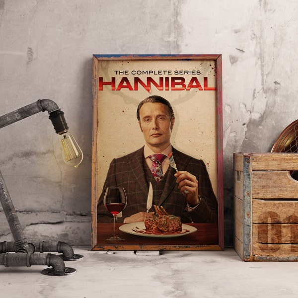 Hannibal TV-Serie Poster, Mads Mikkelsen Wandkunst, Dr. Lecter Fan, Kraftpapierdruck, Psychothriller Wandkunst Dekor
