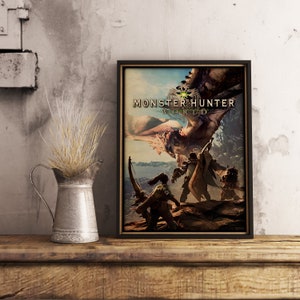 Monster Hunter World Poster, Epic Video Game Art Print, Fantasy Creature Wall Art, Gamer Decor