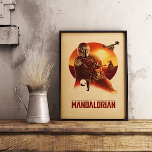 Poster della serie TV The Mandalorian, stampa su carta Kraft in stile vintage, arte murale di Star Wars, arredamento unico per la casa, regalo per gli appassionati di fantascienza