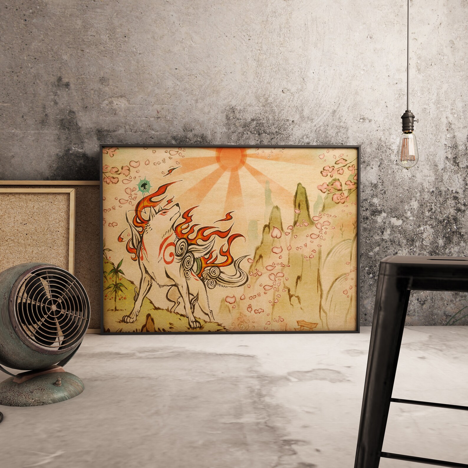 Okami Poster: Amaterasu Sun Goddess, Japanese Ink Art Kraft Paper Print ...