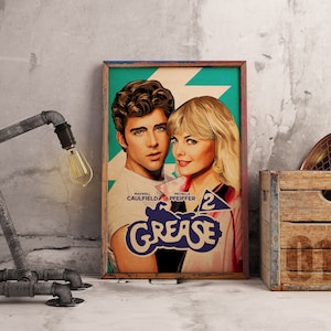 Poster del film Grease, classico poster da parete musicale degli anni '50, stampa su carta kraft, decorazione da parete con John Travolta e Olivia Newton, regalo per amanti del cinema