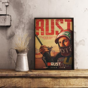 Poster di videogiochi Rust, arte murale di gioco di sopravvivenza, stampa su carta Kraft, decorazione murale rustica, regalo unico per i giocatori