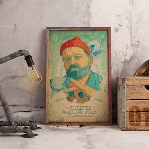 Poster di Life Aquatic, Steve Zissou Wall Art, Decorazione da parete vintage, Dipinto retrò, Stampa su carta kraft, Regalo poster cinematografico