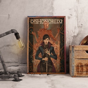 Dishonored 2 Poster, Emily Kaldwin e Corvo Attano Wall Art, Stampa su carta Kraft, Decorazione da parete per videogiochi fantasy, Regalo per giocatori