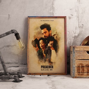 Poster del film Preacher - Arte murale in carta Kraft vintage - Decorazione classica per serie TV - Decorazione per la casa retrò - Regalo ideale per i fan