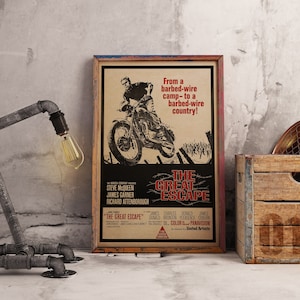 Poster del film The Great Escape, classico film di guerra, stampa su carta Kraft arrotolata, decorazione da parete Steve McQueen, regalo per appassionati di cinema