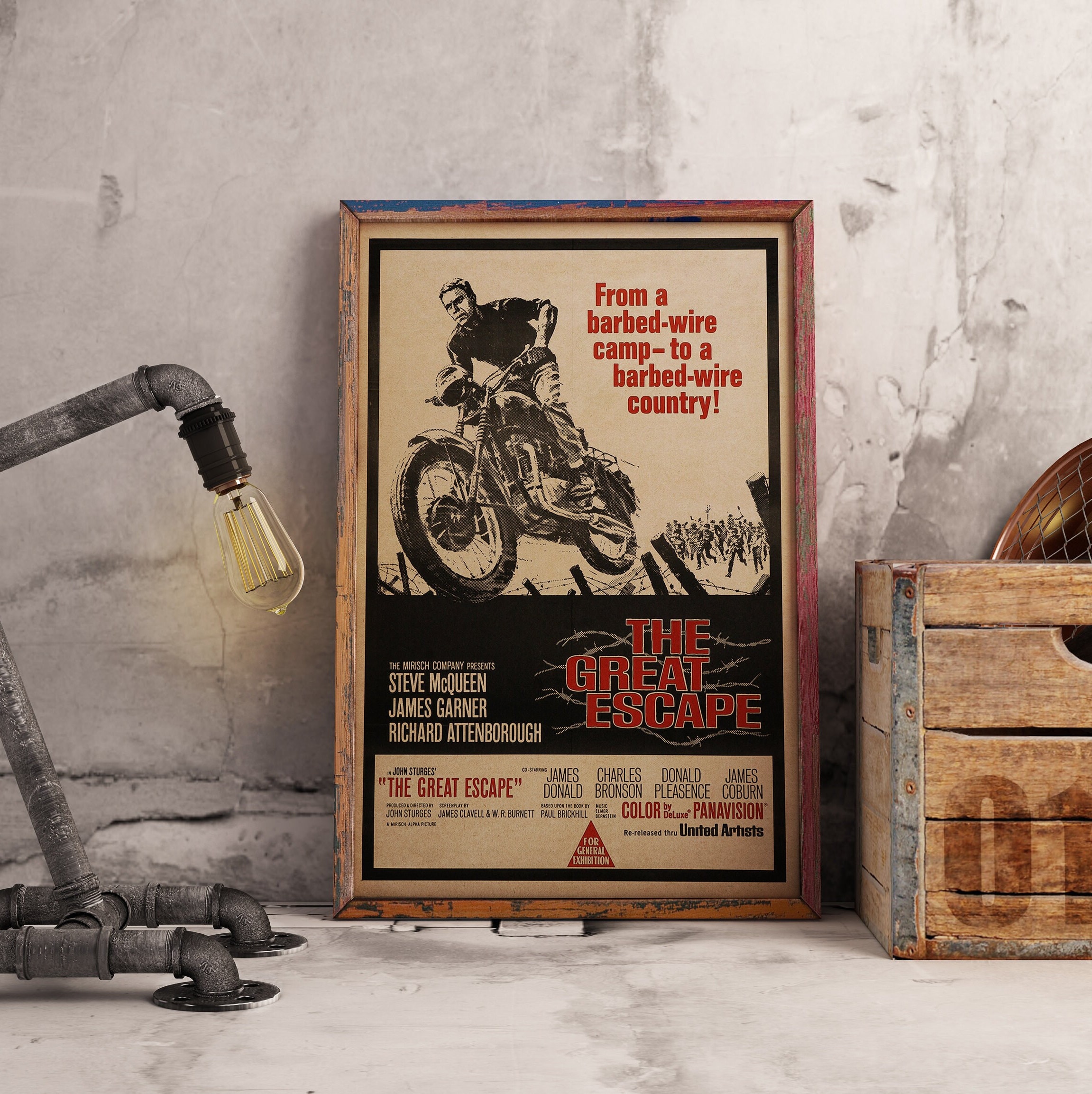 The Great Escape Movie Poster, Classic War Film Wall Art, Rolled Kraft Paper Print, Steve McQueen Wall Art Decor, Movie Buff Gift