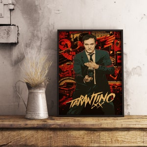 Plakat Quentina Tarantino: Sztuka kina kultowego w stylu retro, wydruk na papierze typu kraft
