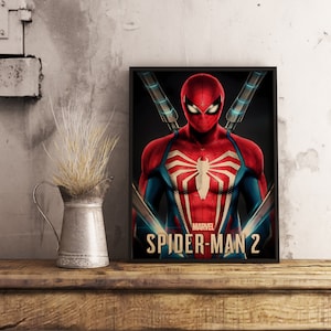 Poster SpiderMan 2, Miles Morales Wall Art, Decorazione murale retrò per videogiochi, Stampa su carta Kraft, Regalo per giocatori