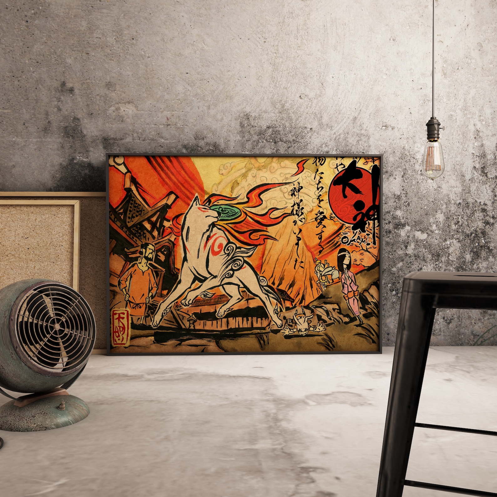 Okami Poster: Amaterasu Sun Goddess, Japanese Ink Art Kraft Paper Print ...