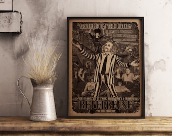 Beetlejuice Movie Poster, Tim Burton Fantasy Comedy Print on Kraft Paper, Vintage Cult Classic Cinema Art, Movie Buff Gift