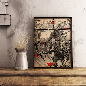 Poster del gioco Ghost of Tsushima, Jin Sakai Wall Art, stampa su carta Kraft, decorazione da parete per videogiochi retrò, regalo per giocatori