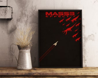 Mass Effect Poster, Vintage Style Kraft Paper Print, Commander Shepard Wall Art, Gaming Room Decor, Gift for Gamers